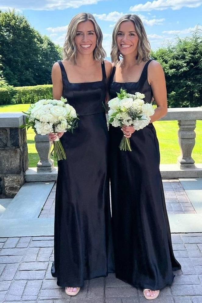 Robes de soirée pour femmes/Robe de demoiselle d'honneur longue noire élégante à col carré